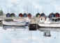 Preview: Postkarte DIN-A6 Aquarell Maritim Kunst Druck Kunstdruck  Dänemark Danmark Aaro - Aro - Arø - Aarø 2 - Boote im Hafen